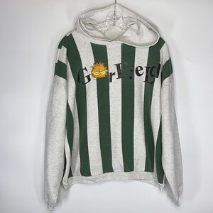 Vintage Cliff Engle Garfield Hooded Green Striped Sweatshirt L/XL